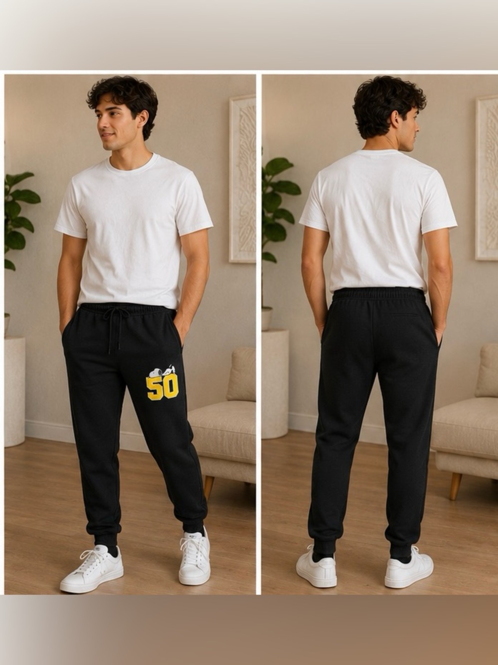 Snoopy 50 Black Jogger Sweatpants Men’s Medium Peanuts